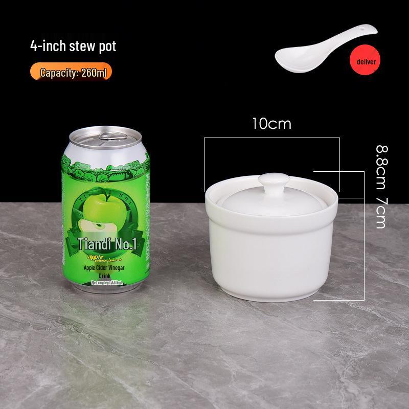 Белый керамический горшок для тушения с крышкой - Китайский суповой и пароварочный горшок в стиле Шасянь, с золотым ободком.