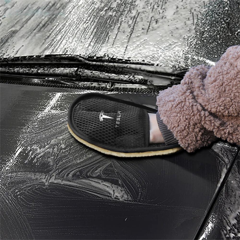 XLGJS1 1/2pcs Car Plush Cleaning Gloves Thickening Wool Wash Towel For Tesla Model 3 Cybertruck Roadster Model S Model X Model Y SpaceX
