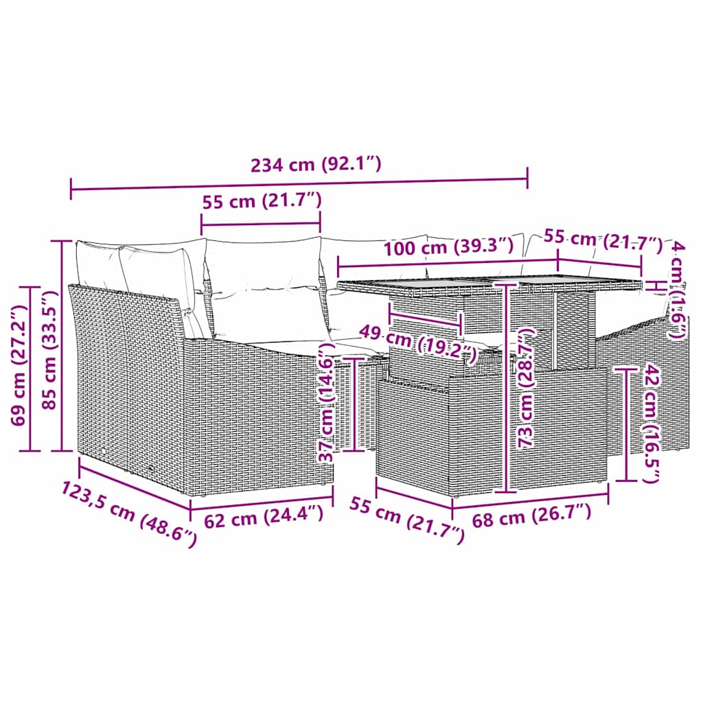 Garden Sofa Set with Storage 7 pcs Black Poly Rattan