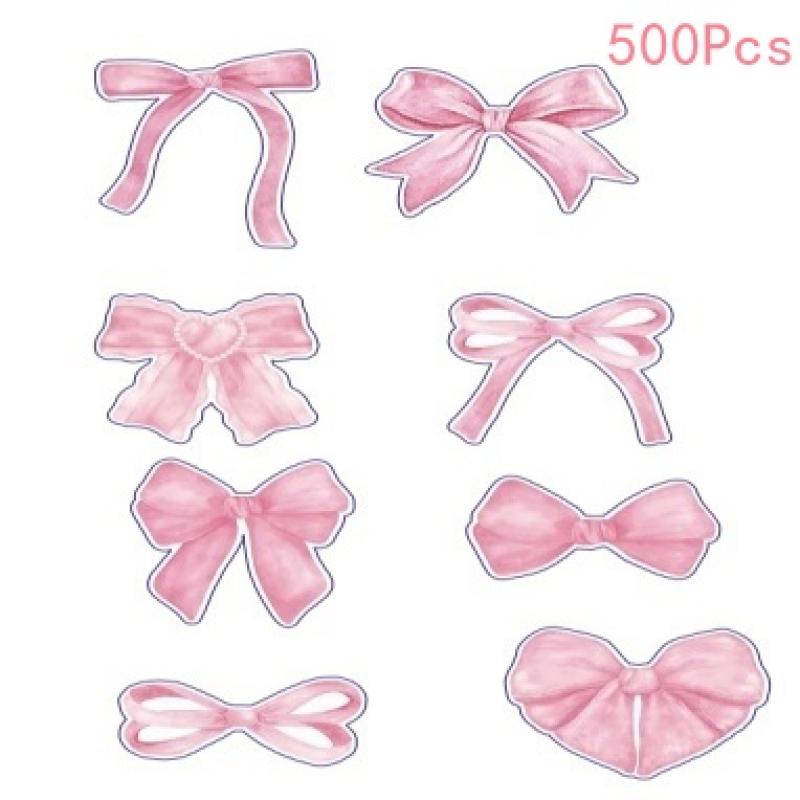 500 листов Мультяшные наклейки с бантиками Розовые наклейки для запечатывания бантиками Креативные наклейки для DIY-декора Наклейки-этикетки для поощрения детей Подарки