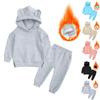 Детский костюм для мальчиков и девочек, зимний с длинным рукавом и флисовой толстовкой, теплые штаны с капюшоном, спортивный костюм