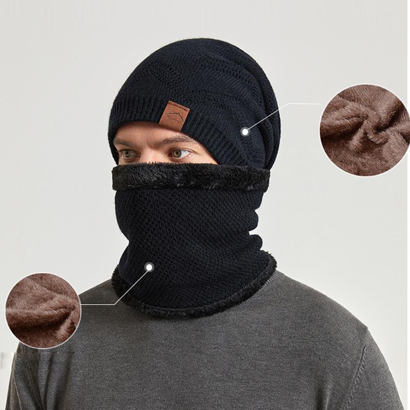 Осенне-зимняя мужская шапочка Skullies, женская кепка, шарф, костюм, бархатный пуловер, уличная теплая вязаная шерстяная кепка с рукавами