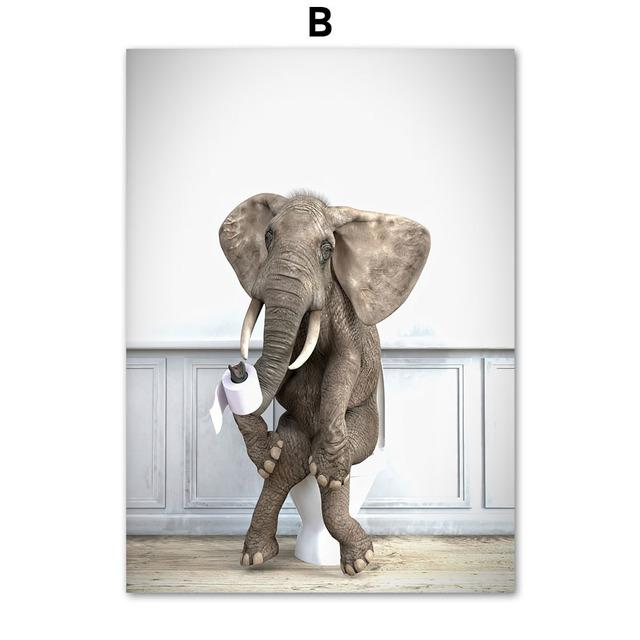 Юмор для ванной комнаты животное динозавр кролик акула лиса настенная живопись печать холст живопись ванна плакат настенные панно туалет домашний декор