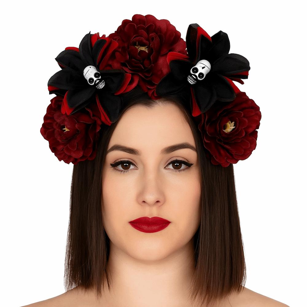 Преувеличенная повязка на голову с черепом, Хэллоуинский декор, готическая цветочная повязка для волос, Хэллоуинский обруч для волос, Вечеринка