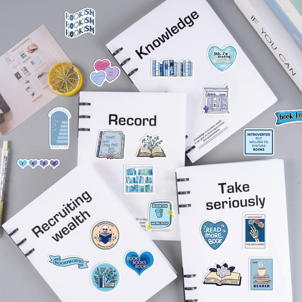 50 Cartoon Blue Bookish Doodle Stickers Decorate Guitar Notebook Suitcase DIY Waterproof