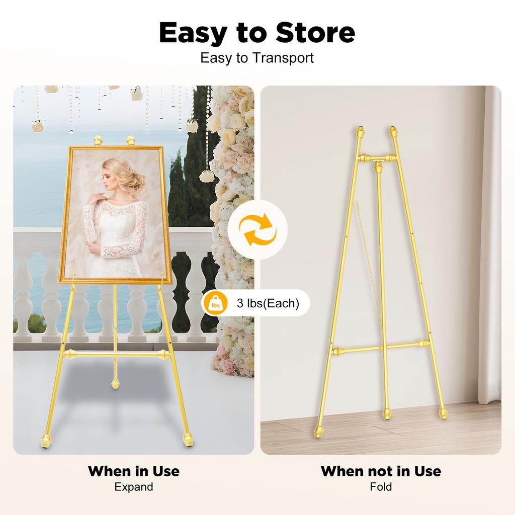 46.46" Gold Easel Stand for Wedding Signs No Assembly Needed Metal Display Stand for Art Welcome Signs Posters Pictures Painting