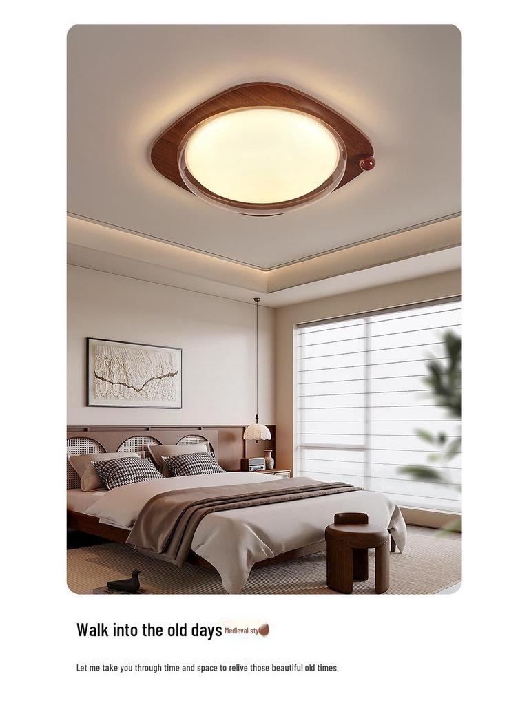 Mid-Century Solid Wood Pumpkin Ceiling Light for Bedroom or Study Room