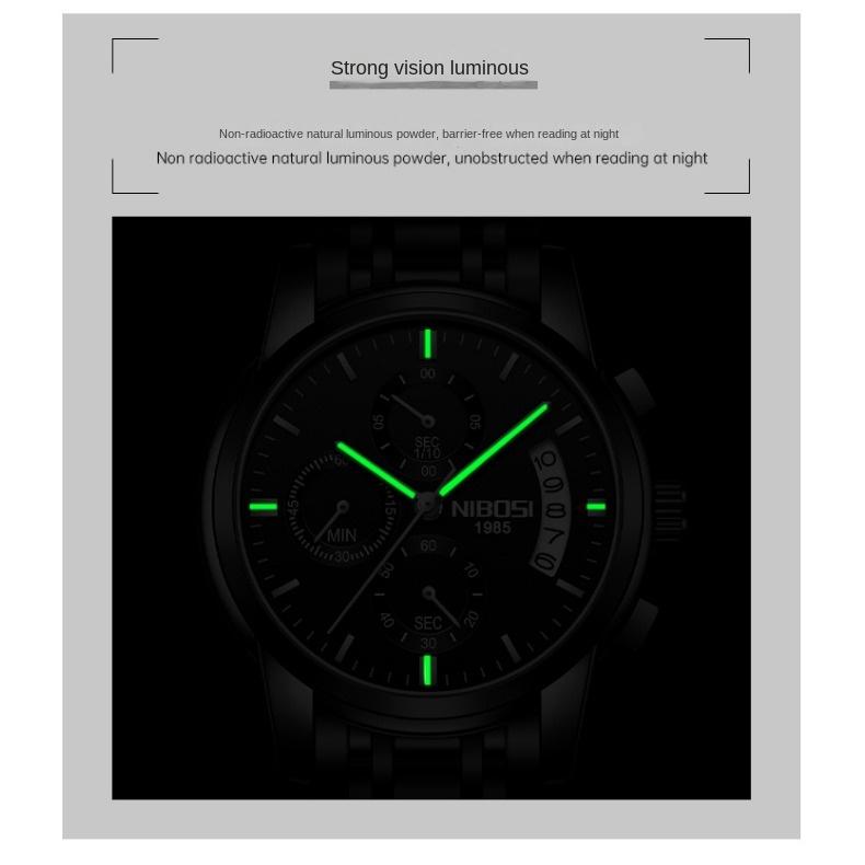 Часы NIBOSI Деловые мужские часы Многофункциональные шестиконтактные кварцевые часы
