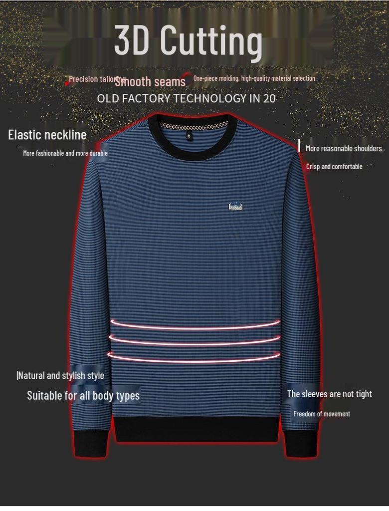 Мужской полосатый свитшот с длинным рукавом и круглым вырезом для весны и осени