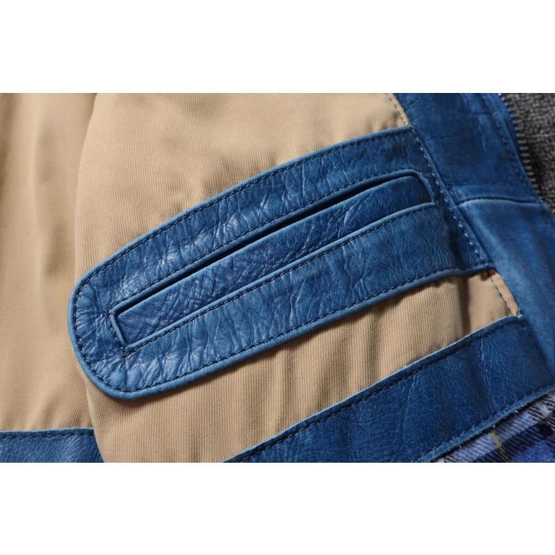 Китайский размер винтажная синяя натуральная воловья кожаная мужская куртка тонкая короткая кожаная куртка для мальчика мужская одежда весна осень