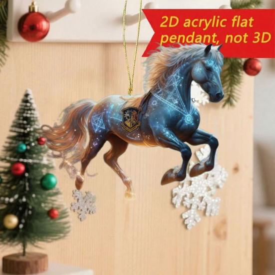 2D Horse Hanging Ornament Acrylic Flat Horse Decoration Christmas Tree Ornament for Horse Lovers Equestrian Gifts Holiday Decor