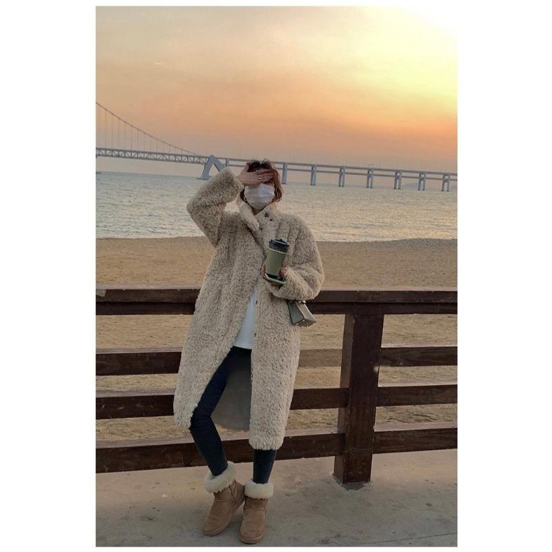 Осенне-зимнее пальто из овечьей шубы, женское пальто средней длины со свободным воротником