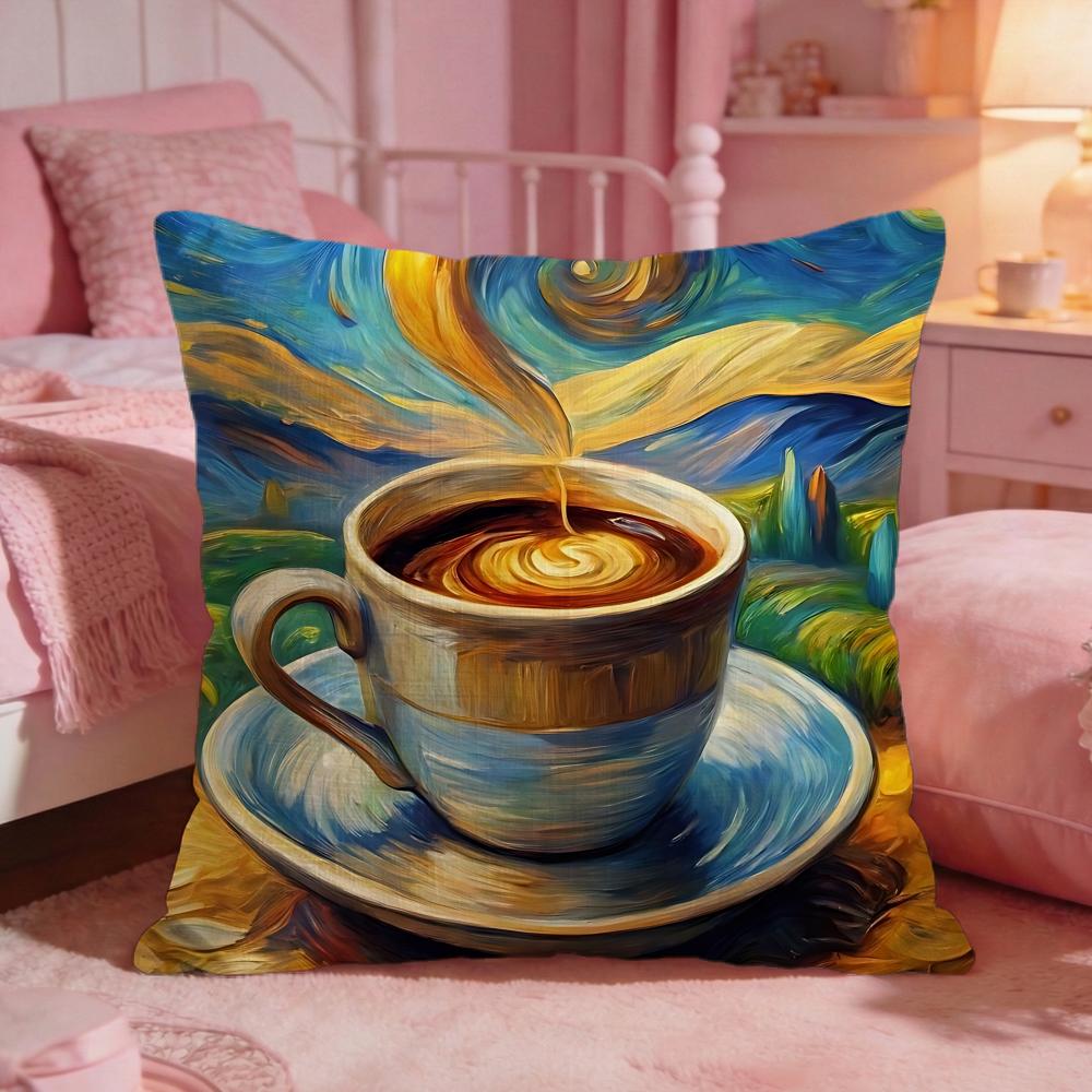 ArtCreative Art Coffee MugS Cushion Cover Premium Comfort Reversible Pillow Cove Two in One Design for Any Room Car Interior