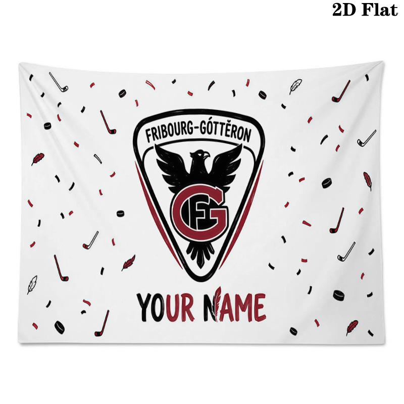 Custom Name Fribourg-Gotteron Printed Tapestry – Wall Hanging for Bedrooms, Dorms, and Home Decor