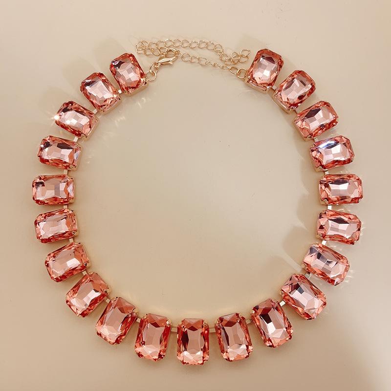 Mixed Color Rectangular 13x18 Crystal Gemstone Necklace - European & American Choker Design