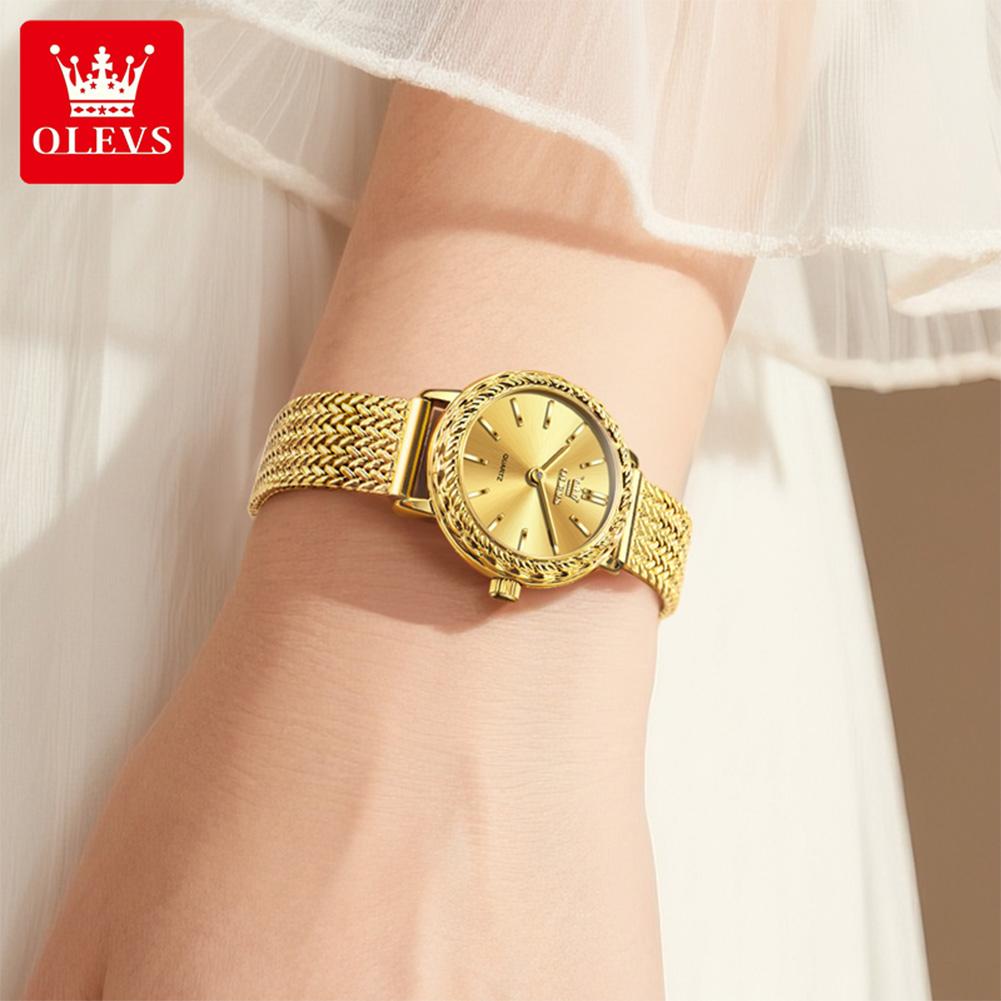 OLEVS Luxury Fashion Simple Design Women's New Gold Quartz Watches Stainless Steel Ladies 3ATM Waterproof Wristwatch