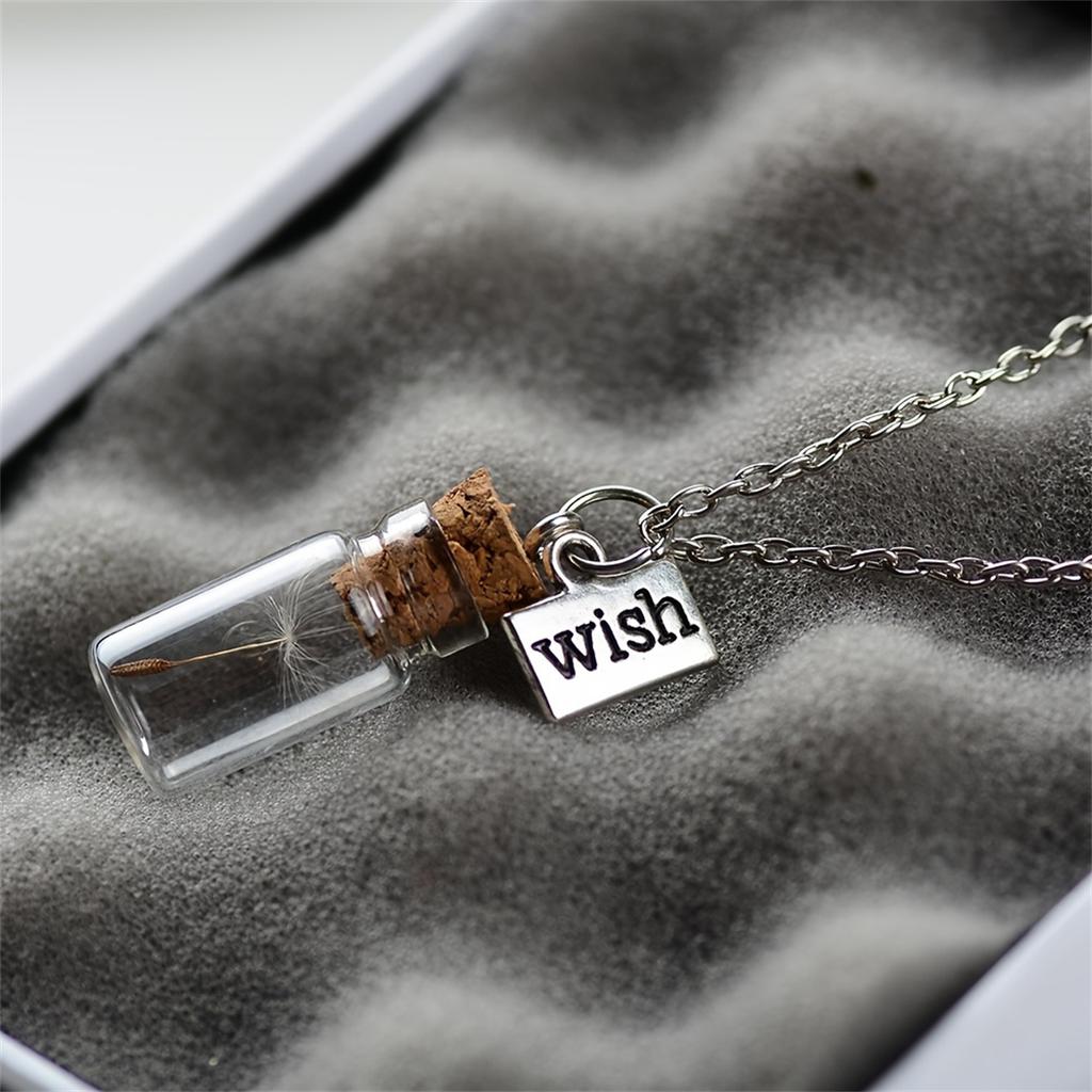 Enchanting Handcrafted Drift Bottle Necklace Unique Glass Dandelion Charm Fashionable Handmade Jewelry for Personalized Style