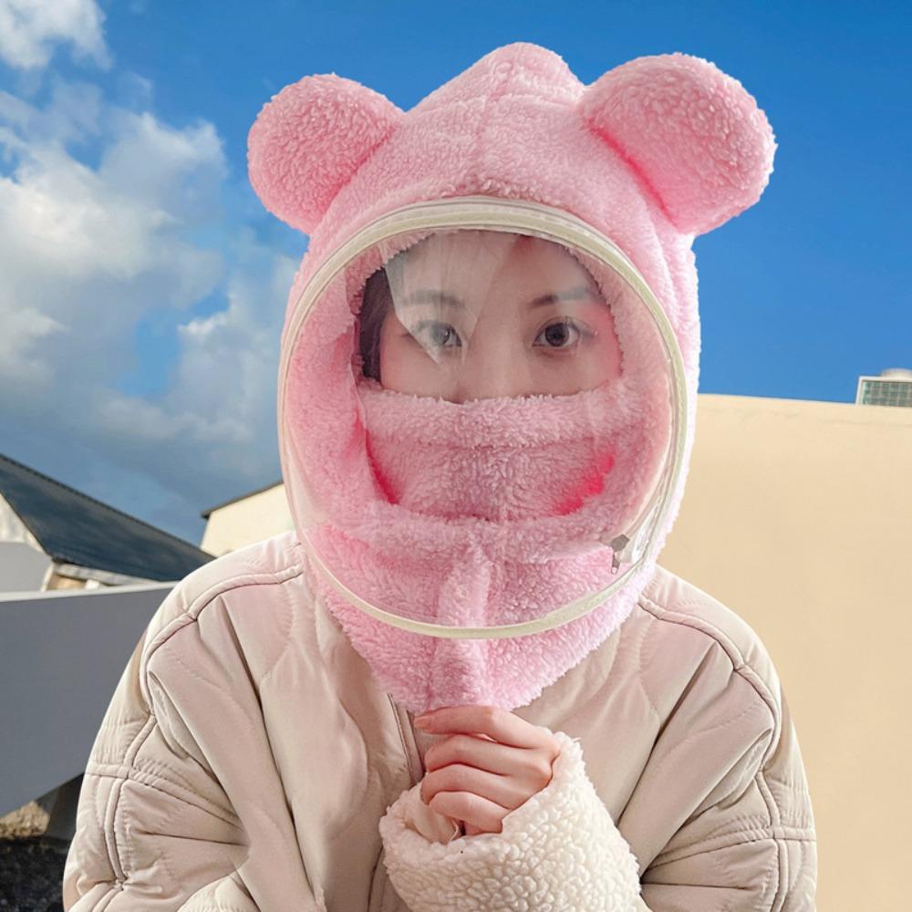 Warm Riding Face Mask Thickened Plush Pullover Hat Fashionable Full Face Cover Hats Riding