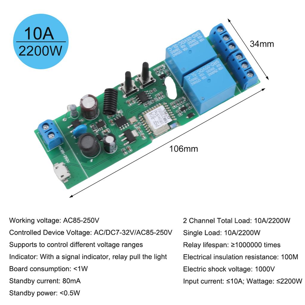eWeLink Smart Wifi Switch Universal Module 2CH AC85 250V Wireless Switch Timer Phone APP Remote Control Compatible with