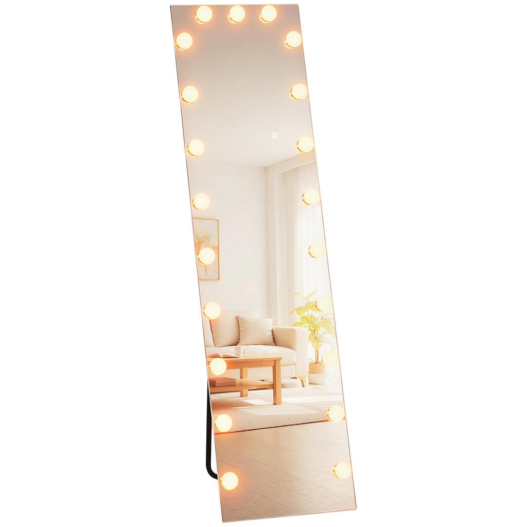 Full-Length Mirror 150x40 cm RGB LED Floor Mirror with 21 Bulbs, 7 Light Colors, Touch Switch, Memory Function