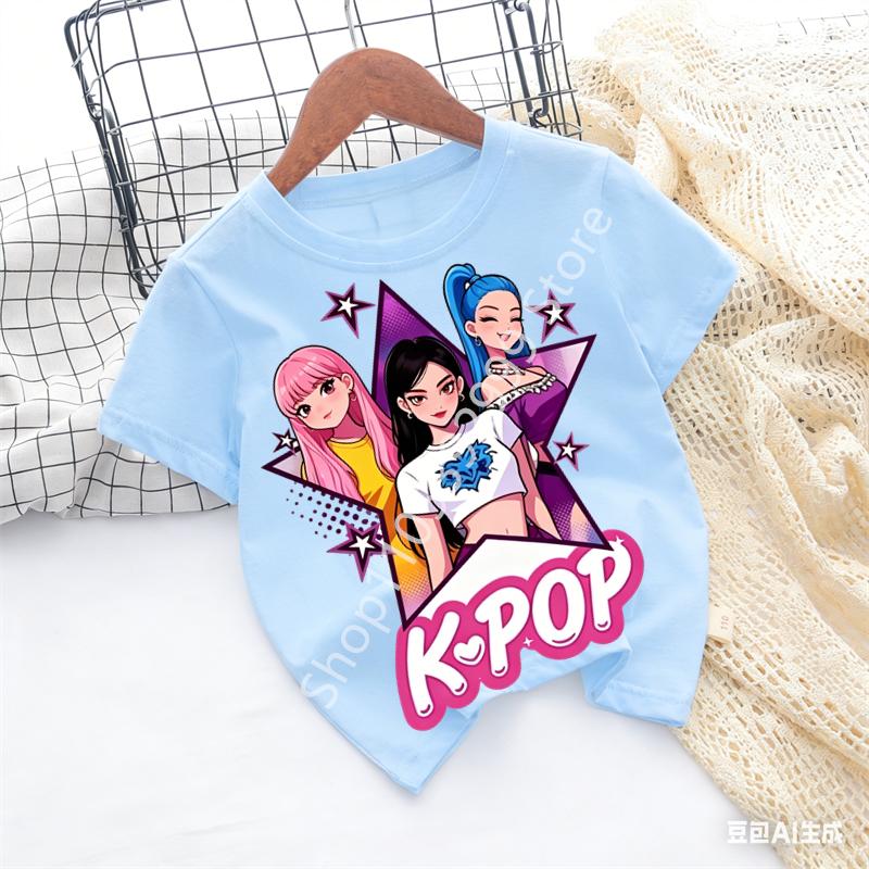 Детская футболка K-pop с мультяшным принтом, короткий рукав, летняя, удобная, забавный подарок для фанатов, футболки в стиле Харадзюку, одежда для девочек