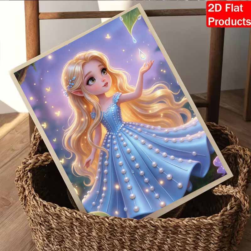 Disney Набор для рисования жемчугомДевочка-фея в синем платье в лесу светлячков Сверкающие поделки для рисования Домашнее украшение для стен Ручная работа Подарок