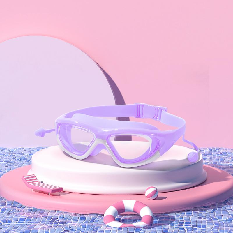 Детские водонепроницаемые, непромокаемые очки для плавания с берушами — большая оправа, очки для дайвинга HD для мальчиков и девочек.