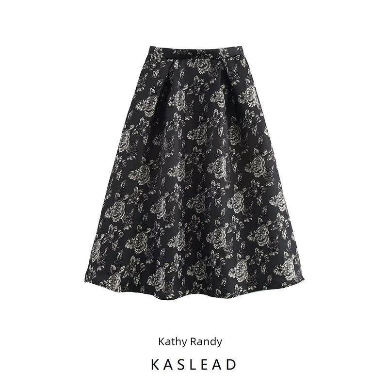 Kaslead New Arrival Women's Fashion Style Stylish Simple and Versatile Jacquard Texture Skirt