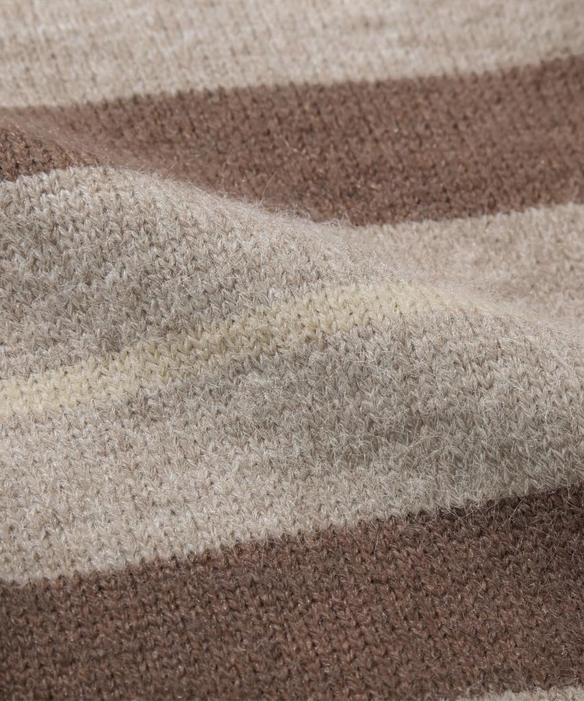TRILLION Washable Hairy Striped Button Cardigan Knit_Beige