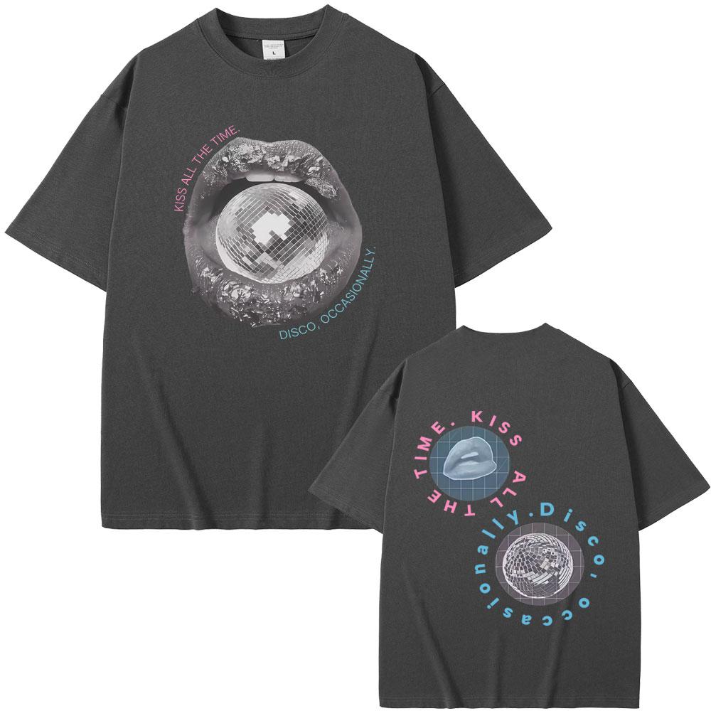 Kiss All The Time Disco Occasionally Graphic Tshirt Men Women Clothing Fashion Oversized T Shirt Male Hip Hop Retro Streetwear