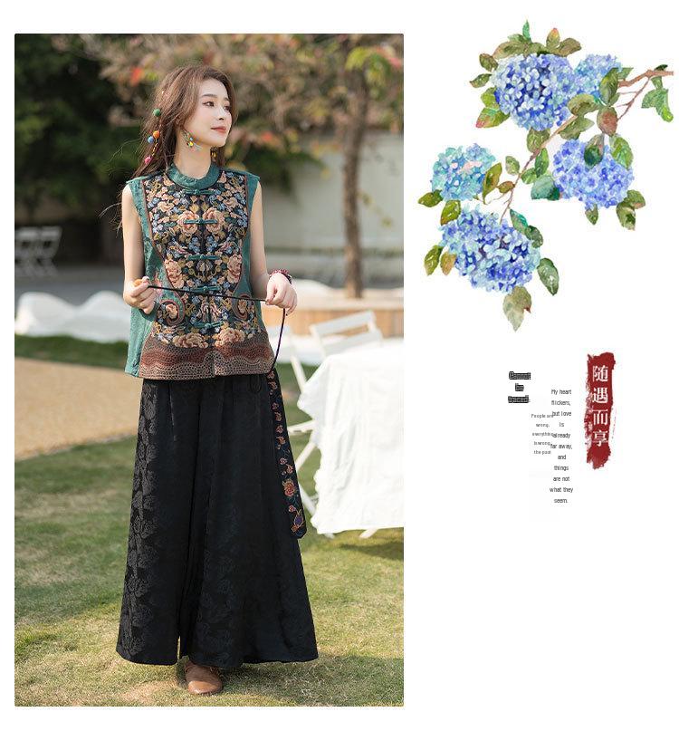 Китайский ретро вышитый жилет на лямках с лягушачьими пуговицами - Кардиган куртка высокого класса