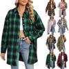 Women's Fashionable Wide Plaid Long Sleeved Loose Button Pocket Shirt Jacket