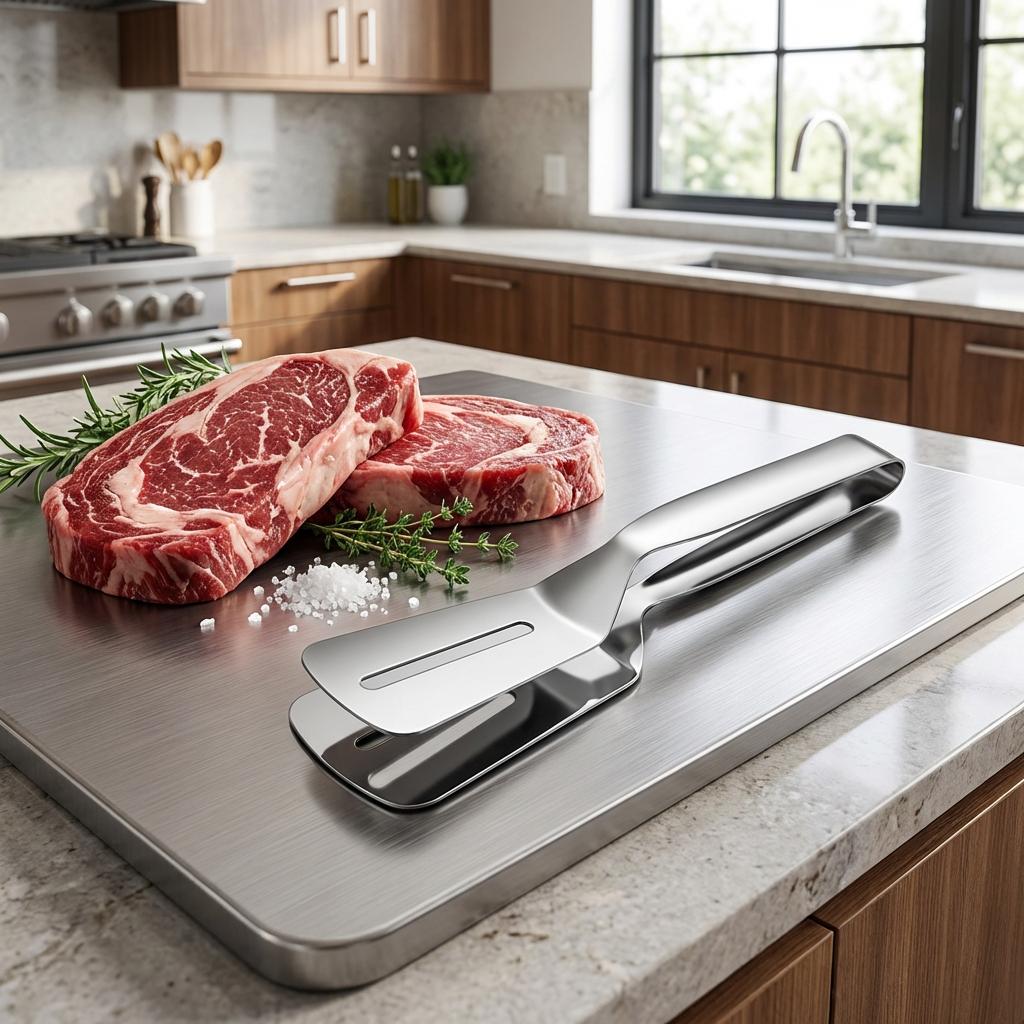 Durable Stainless Steel Steak Clip - Multifunctional Grill Tongs with Spatula, Essential BBQ Tool for Steak & Meat