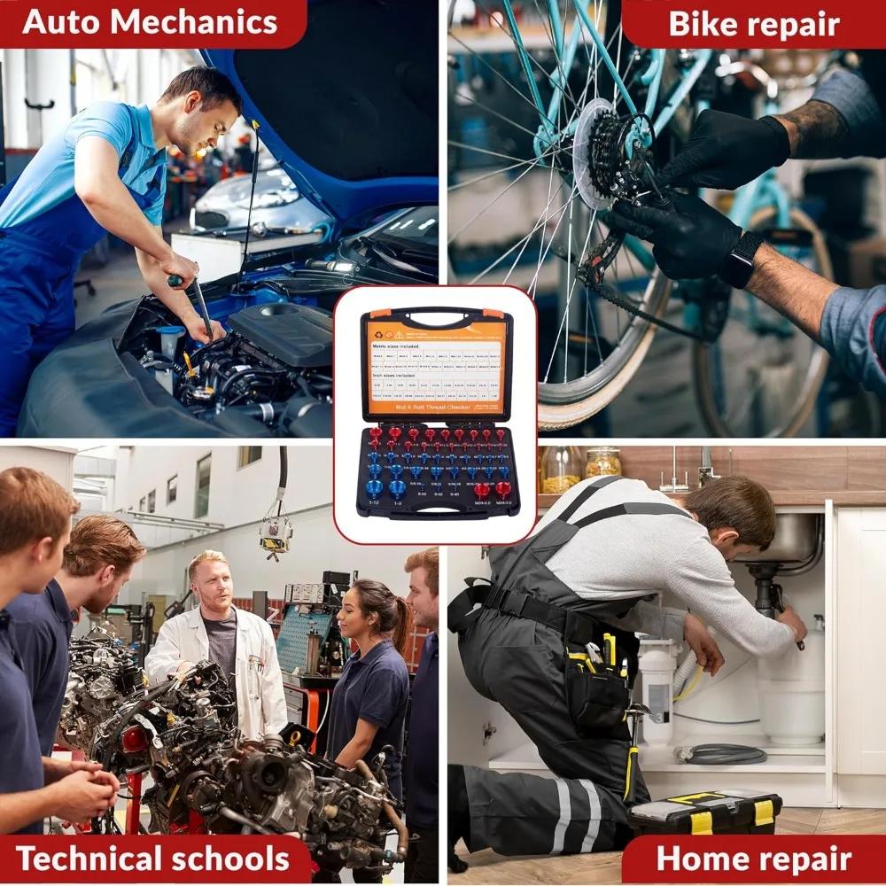 44 шт. Калибр для проверки резьбы болтов и гаек, калибр для проверки резьбы, подходит для обнаружения фиксированных болтов или резьбовых отверстий