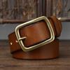 Мужской винтажный ремень из кожи растительного дубления с латунной пряжкой, молодежный ремень, мужской повседневный универсальный модный