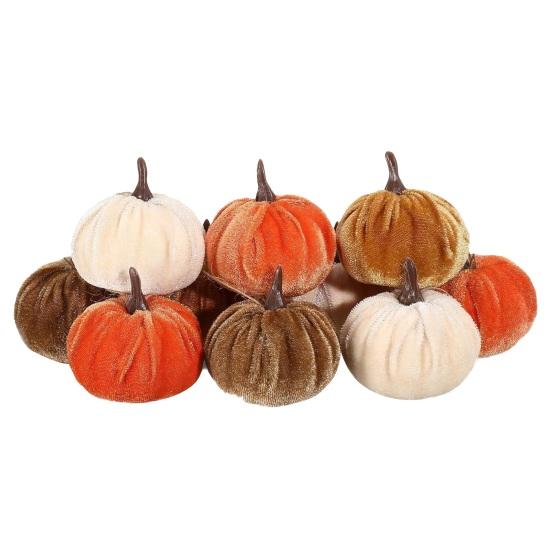 12 Pcs Artificial Velvet Pumpkins Small Foam Faux Flocked Pumpkin Tabletop Centerpiece for Fall Thanksgiving Halloween Harvest Home Table Decor
