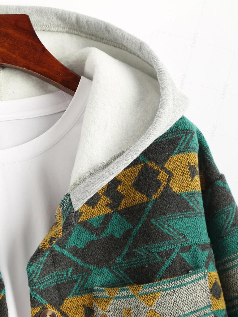 ZAFUL Женская повседневная куртка из шерстяной смеси в винтажном этническом стиле с геометрическим принтом ацтеков