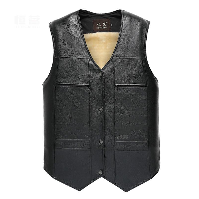 Мужской жилет из искусственной кожи с плюшевой подкладкой, для езды на мотоцикле