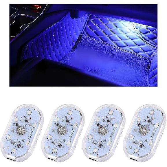 4 PCS Car LED Lights Interior Wireless, Super Bright 7 Colors Auto Interior Ambient Light With 6 Bright LED Lamp Beads, Portable USB Rechargeable Car