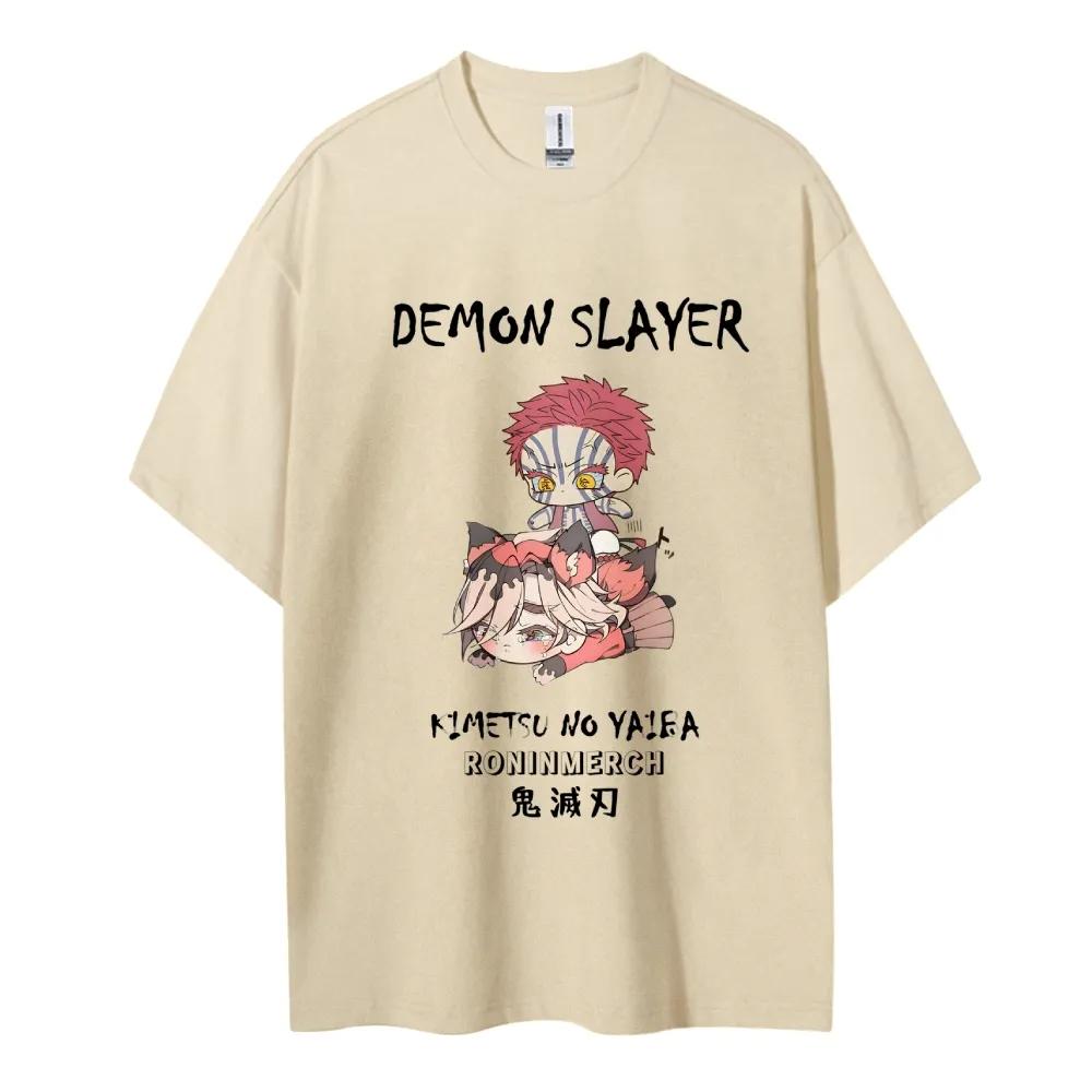 Летняя повседневная одежда с принтом Demon Slayer, короткий рукав, мужская удобная одежда, мужская одежда, топ с коротким/полурукавом
