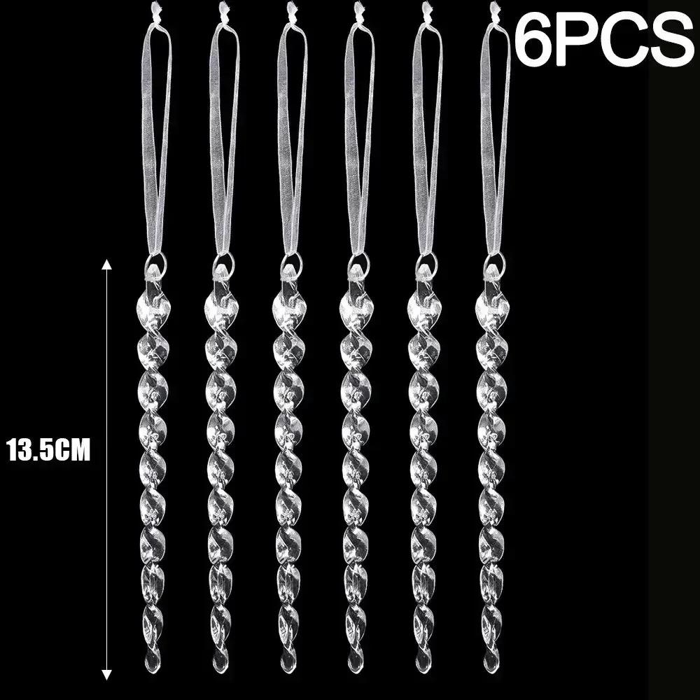 12/2PCS Christmas Acrylic Snowflake Ornament Crystal Clear Icicle Christmas Tree Pendants Holiday Winter Party Hanging Ornament