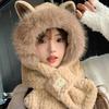 Women's Winter Plush Fox Ears Hat Scarf - Thick, Warm, Cycling Cold Protection with Neck and Ear Coverage.