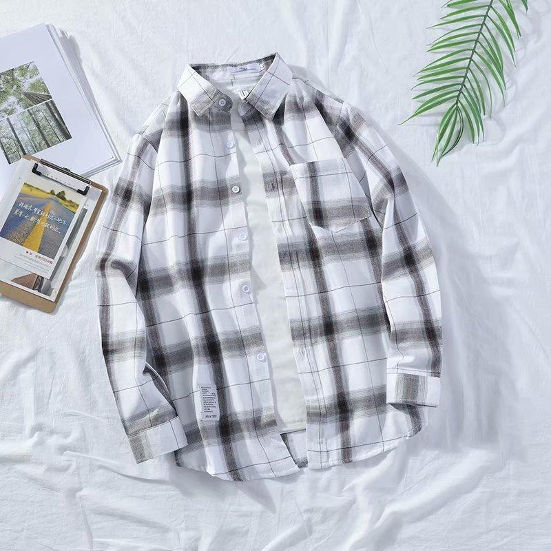 Мужская клетчатая рубашка с длинным рукавом в гонконгском стиле: Корейская осенняя мода, модная повседневная куртка