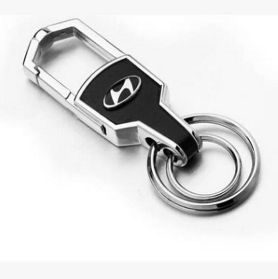 Diamond-Studded Metal & Leather Car Keychain with Double-Sided Logo