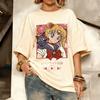 Sailor Moon Цукино Усаги и Луна "Moonlight Densetsu" Музыкальный плеер Оверсайз Футболка Девушка Аниме Уличная Одежда Футболка, 100% Хлопок Повседневный Топ с Коротким Рукавом