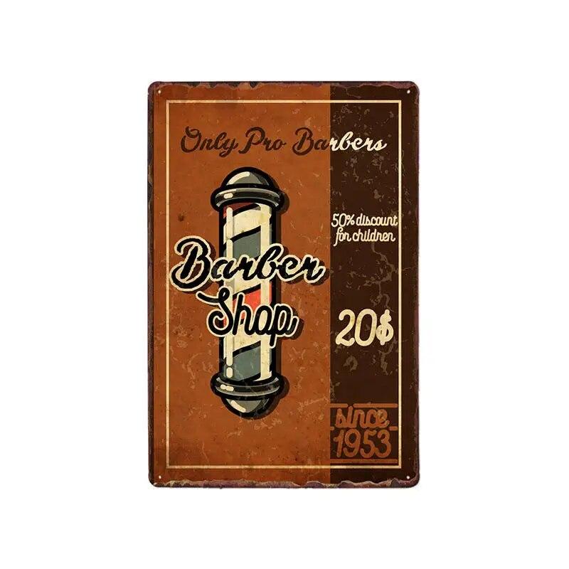 Hohappyme Vintage Barber Shop Metal Signs Barbershop Poster Bar Pub Retro Plaque Haircut and Shave Beard Iron Plates 20x30 Cm