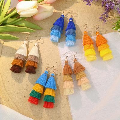 GemChic женские новые винтажные многослойные кисточки красочные длинные серьги с бахромой этнические модные серьги-крючки на день рождения рождественские украшения подарок
