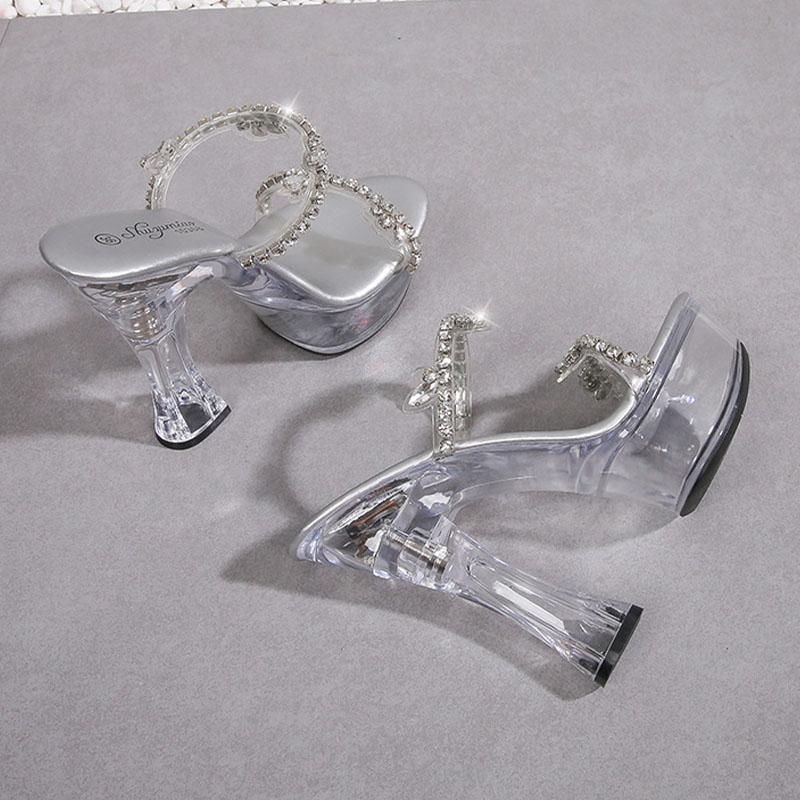 Женская обувь, толстый каблук со стразами, высокий каблук для ночного клуба, светящиеся кристаллы для подиума, серия 10365, каблук 14 см, платформа 4 см, LFD