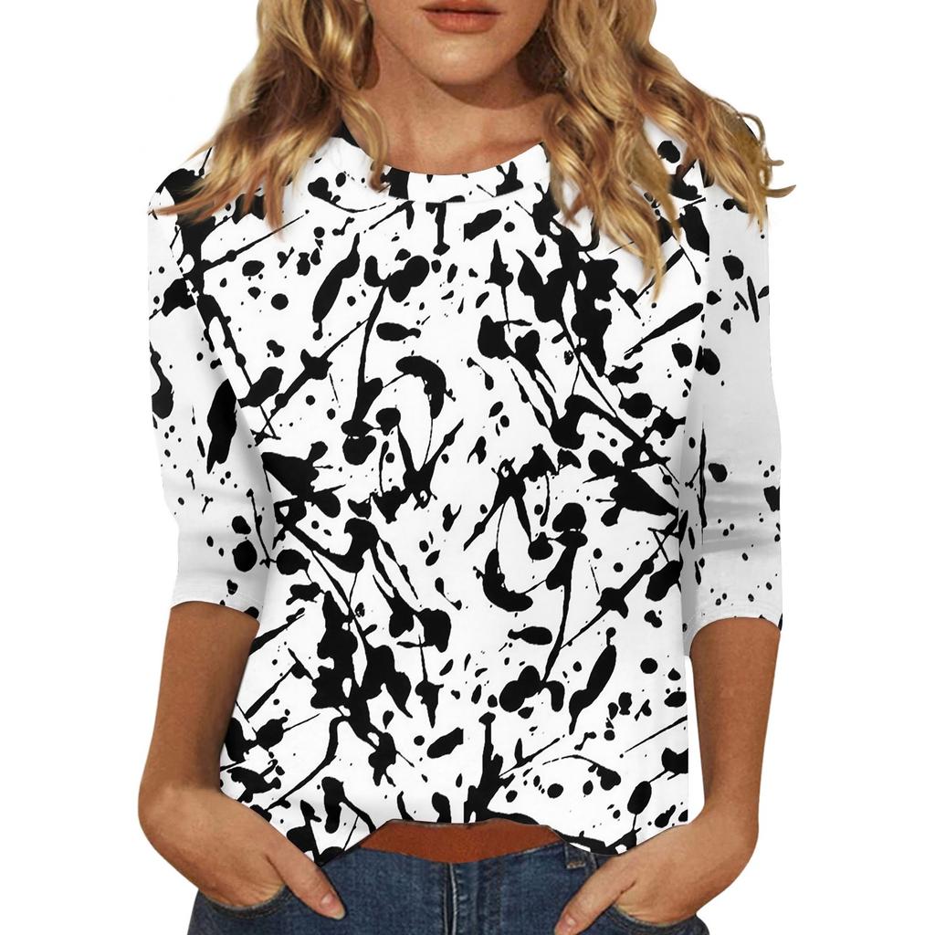 Рубашки с рукавом 3/4 для женщин, футболки с графическим принтом, блузки, повседневные базовые топы, пуловеры