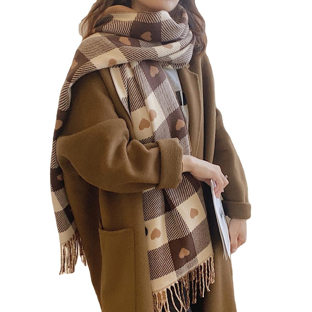 Autumn And Winter New Love Scarf Warm Imitation Cashmere Shawl Plaid Scarf For Women, Thickened And Premium